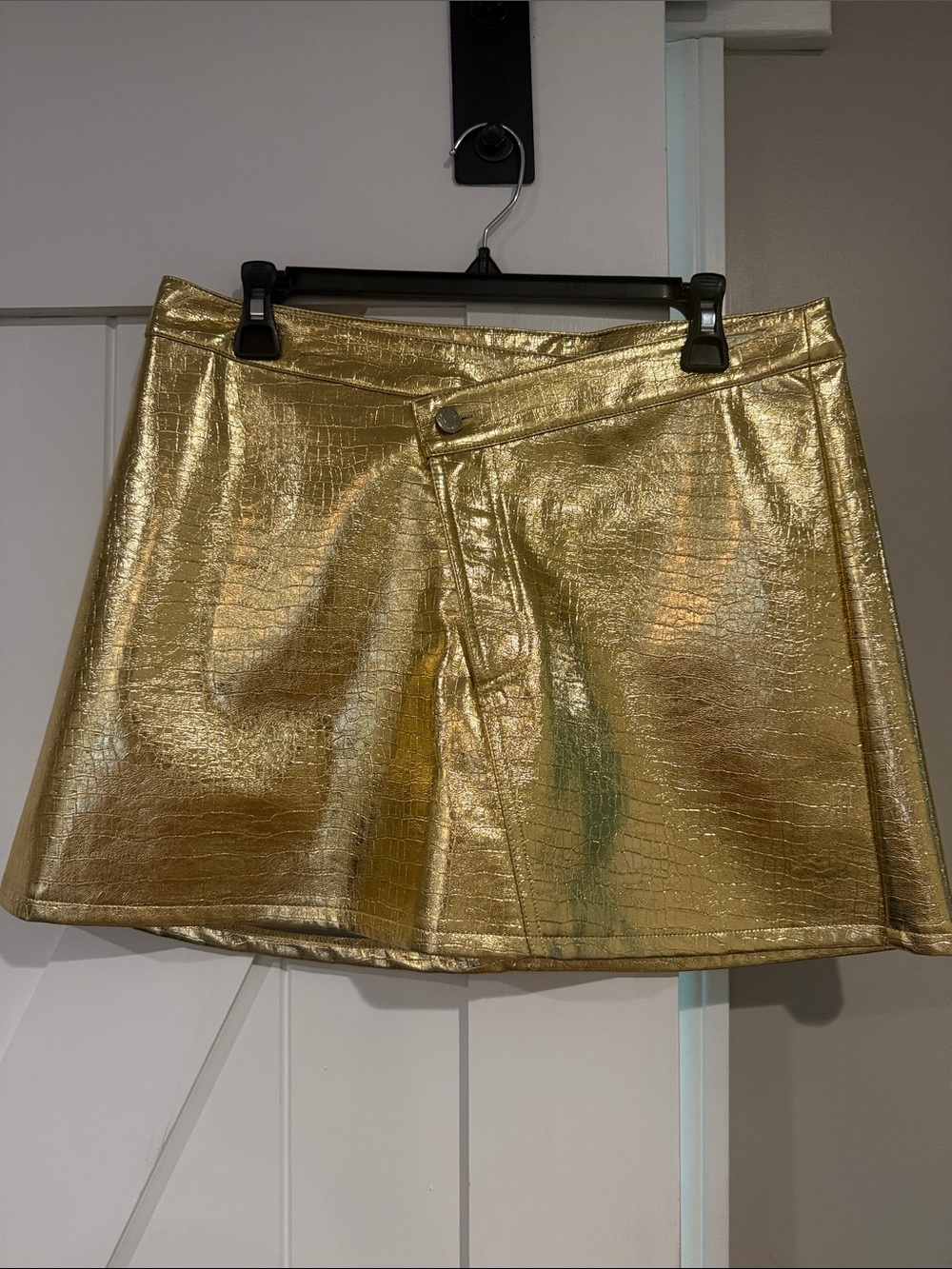 NWT - Torn by Ronny Kobo Metallic Gold Faux Croc Mini Skirt